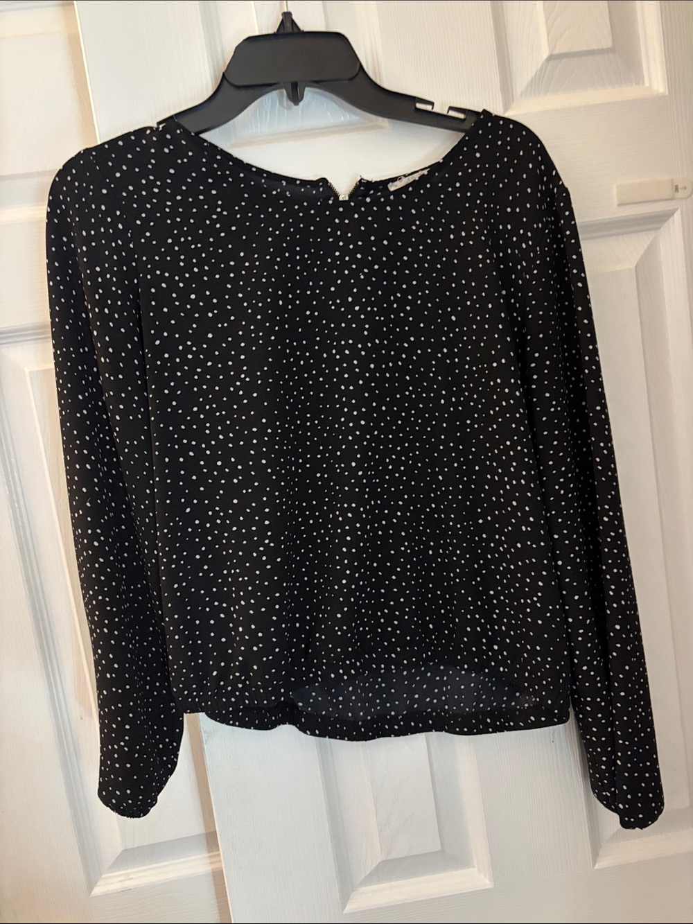 Black Polka Dot Long-Sleeve Women's Top